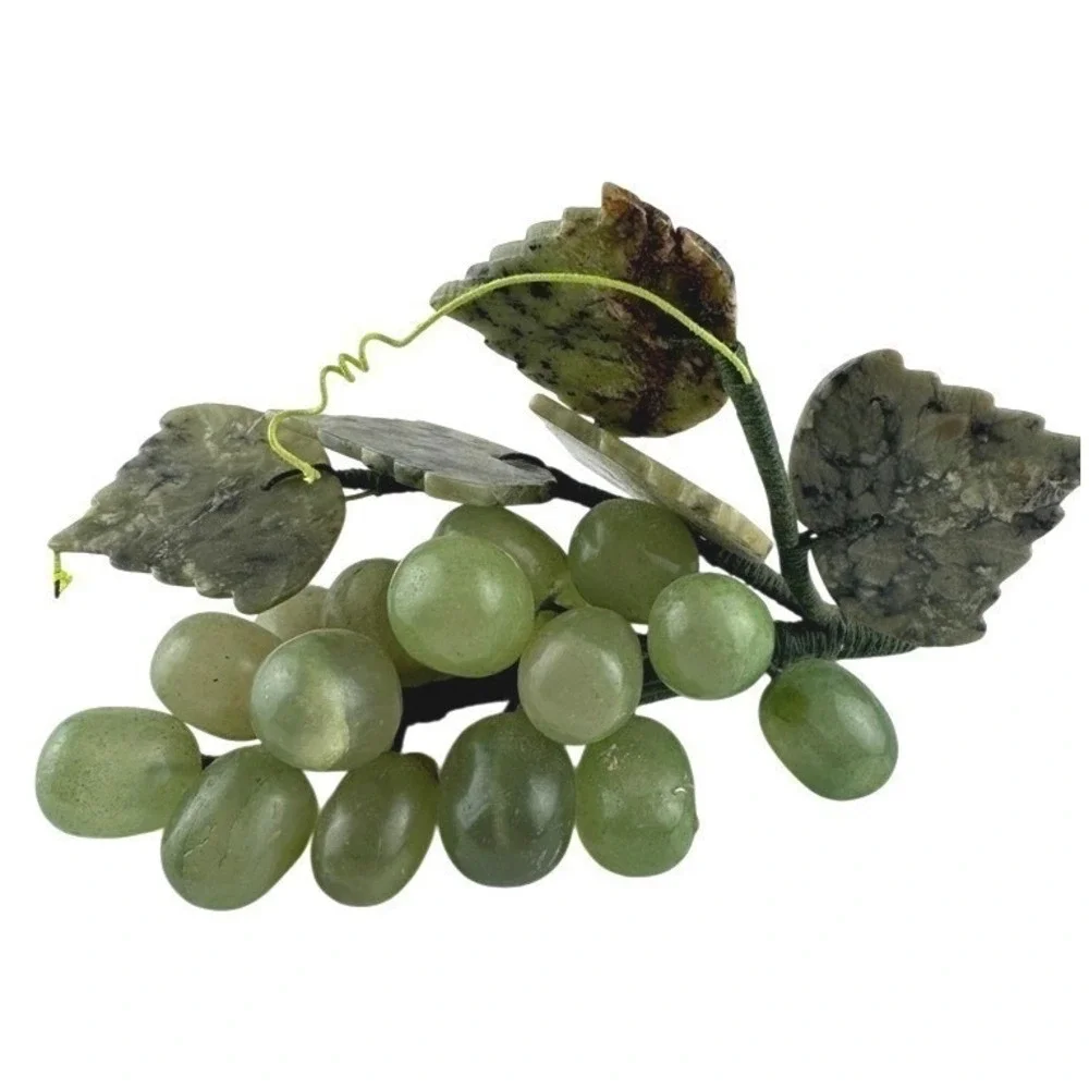Vintage Jade Grapes Pair‎ Celadon Stone Fruit MCM Decor